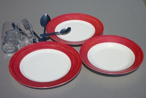 KIT RED DISHES BRUSH 8 people