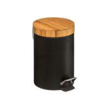 POUBELLE A PEDALE METAL NOIR ET BAMBOU 3L